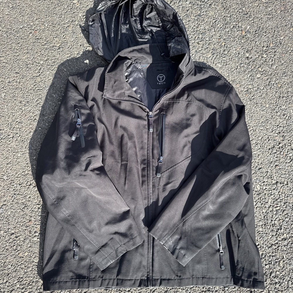 Tumi T-Tech Jacket Mens XXXL Black Hooded‎ Full Zip Waterproof Pockets Travel